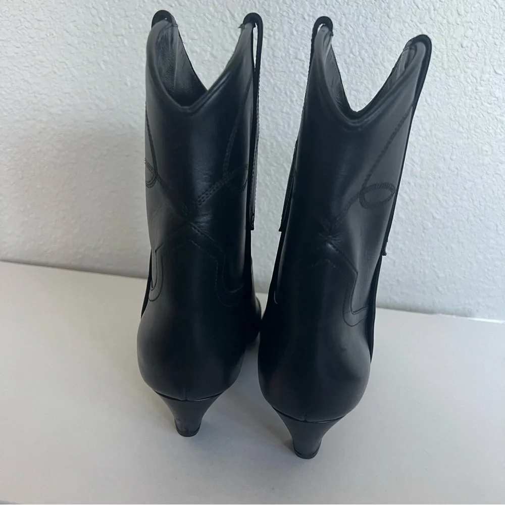 Khaite Dallas Black Leather Ankle Boots Bootie Size 37 Short Western - Picture 7 of 11